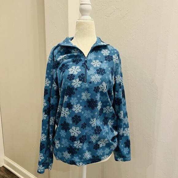 Laura Scott Women's Size M Pullover Fleece 1/2 Zip Snowflakes Print Blue - Picture 1 of 4